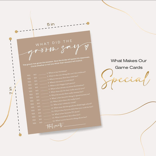Bridal Shower Games Cards, What Did the Groom Say, Bridal Shower Games 25 Guests, Engagement Party Wedding Games for Guests, Minimalist Brown Wedding Party Supplies - D12