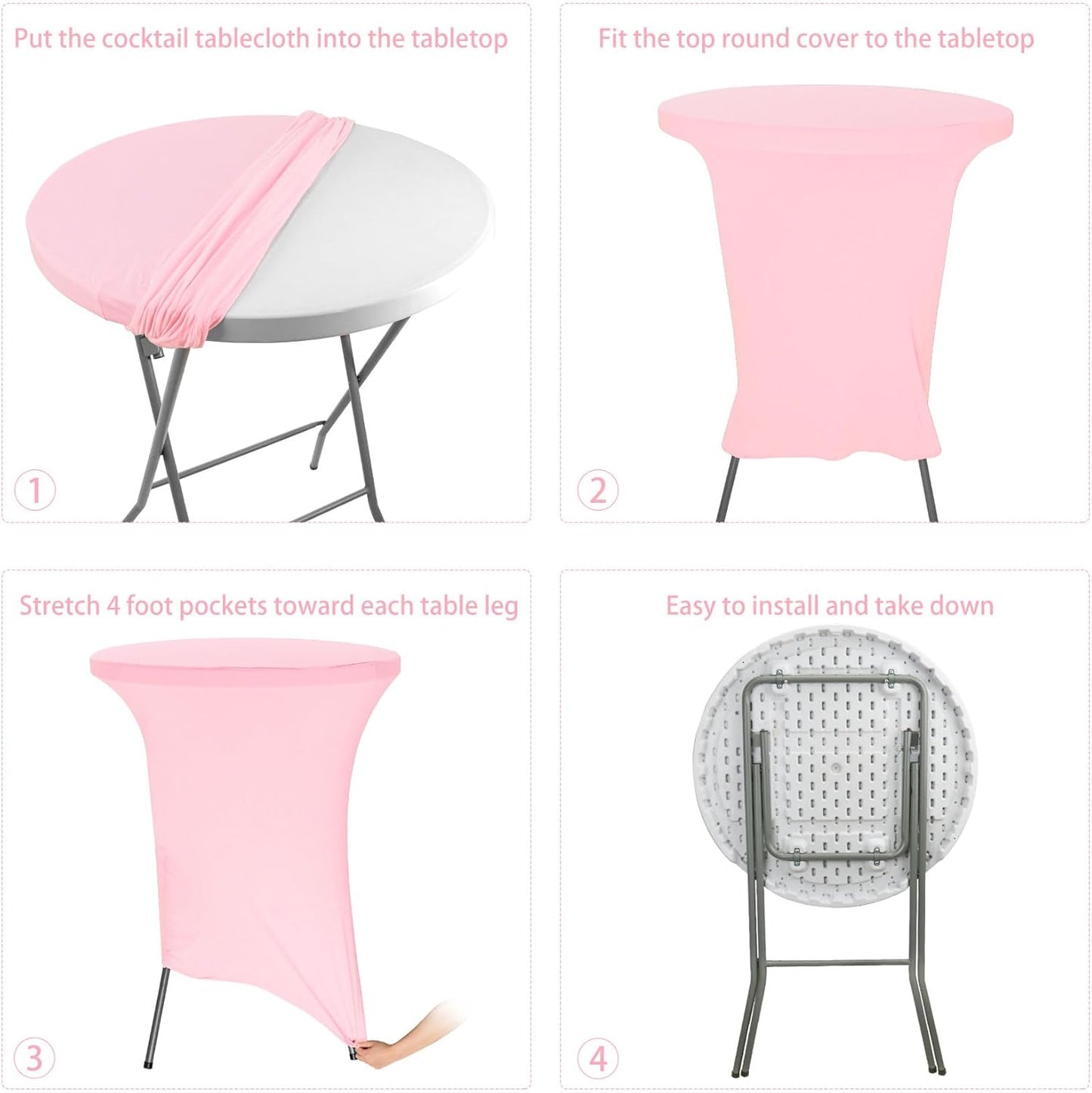 6 Pack Cocktail Spandex Tablecloth 32"x43" Pink Stretch Square Corners Cocktail Table Cover Fitted High Top Round Table for Bar Wedding Birthday Party Banquet