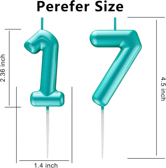 Blue Number 17 Candle Happy Birthday 3D Number Candles for Birthday Cake Party Decoration Wedding Anniversary Celebration Supplies