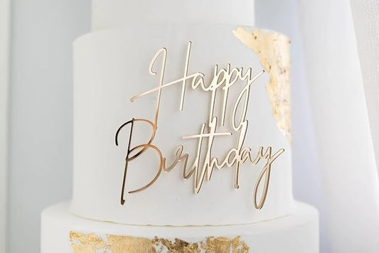 Happy Birthday Cake Topper,Gold Mirror Acrylic Happy Birthday Cake Sign Decorations,Happy Birthday Cake Charm Supplies for Birthday Party Cake Dessert