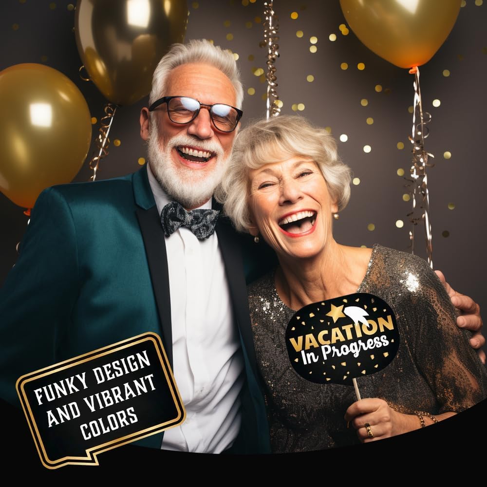 PartyGraphix Retirement Photo Booth Props - European Made Retirement Party Supplies - Easy to Assemble Selfie Props - Decorations Kit Includes 15 Pieces