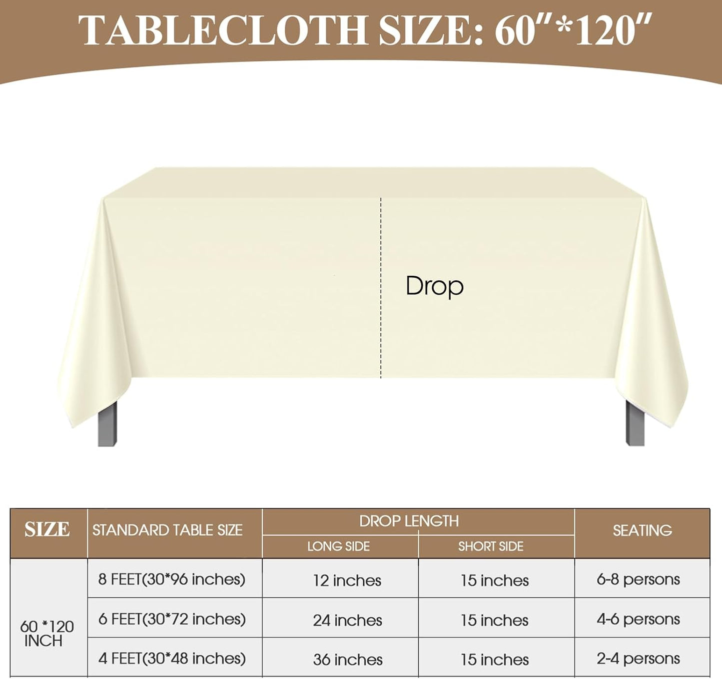 Rectangle Tablecloths 60x120 Inch 6 Pack Ivory Tablecloth Washable Decorative Linen Polyester Table Cloths for Dining Table Banquets Buffet Parties and Wedding