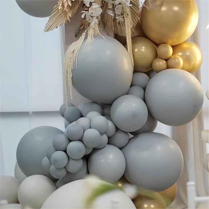 Grey Balloons, 140pcs 18 12 10 5 Inch Different Sizes Pack Party Latex Balloons for BOHO Birthday Halloween Holiday Balloon Garland as Party Decorations