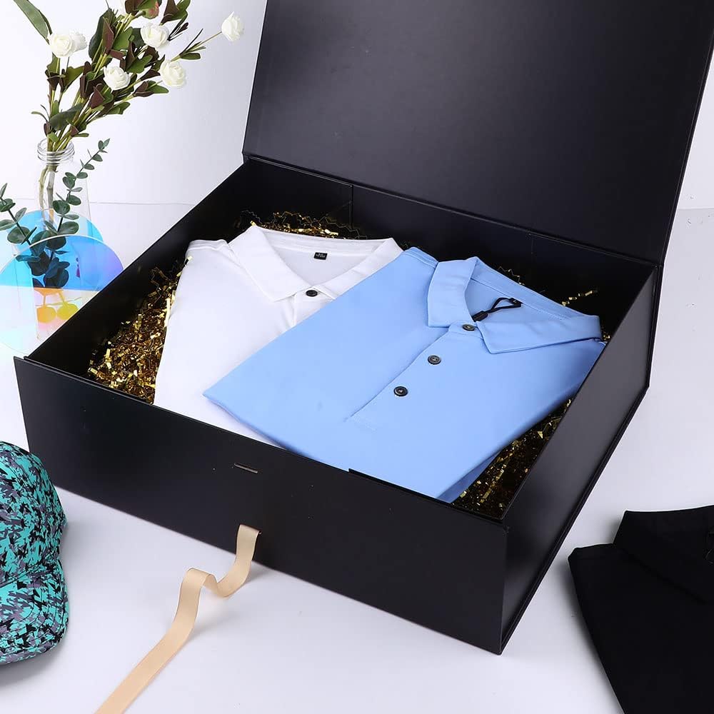 Extra Large Gift Box Black with Ribbon 19x16x6 Inches, Gift Box with Lid Magnetic Closure, Groomsman Proposal Box, Rectangle Collapsible Gift Boxes for Wedding Gown (Matte Black)