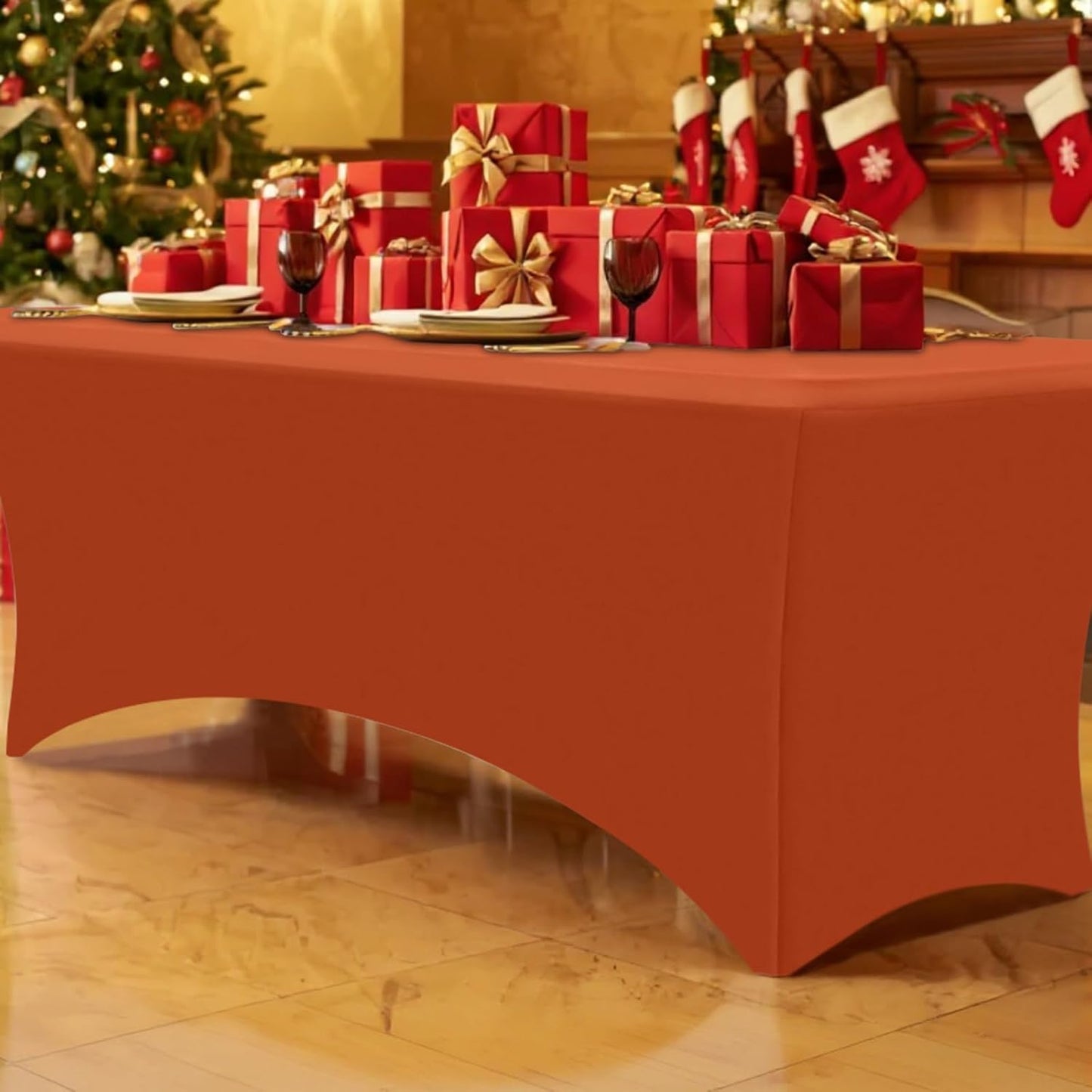 Smiry 2 Pack Spandex Table Cloth 8FT, Elastic Fitted Stretch Tablecloths, Washable and Wrinkle Free Rectangular Patio Table Cover for Outdoor, Wedding, Banquet & Parties (Rust, 96Lx30Wx30H Inch)