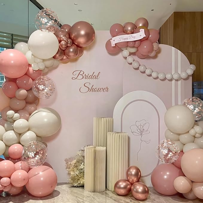 Dusty Pink and White Balloon Garland Arch Kit, 167Pcs Retro Pink Sand Smoke Champagne Gold Latex Balloons for Women Girl Birthday Bridal Baby Shower Wedding Party Decorations