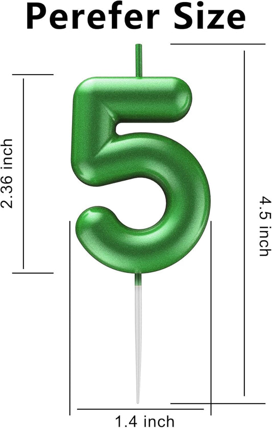 Green Number 5 Candle Happy Birthday 3D Number Candles for Birthday Cake Party Decoration Wedding Anniversary Celebration Supplies