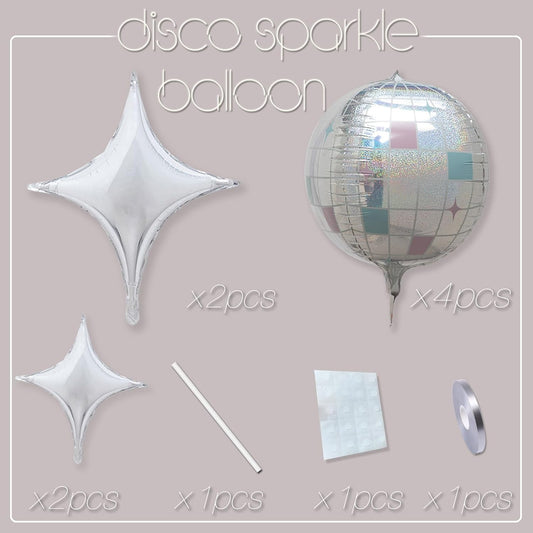 8pcs Iridescent Disco Ball Foil Balloons&Glitter Silver Sparkle 4D Balloon For Cowboy Themed Bachelorette,Anniversary Groovy Birthday Party Supplies, 70s 80s 90s Baby Shower,Space Decoration