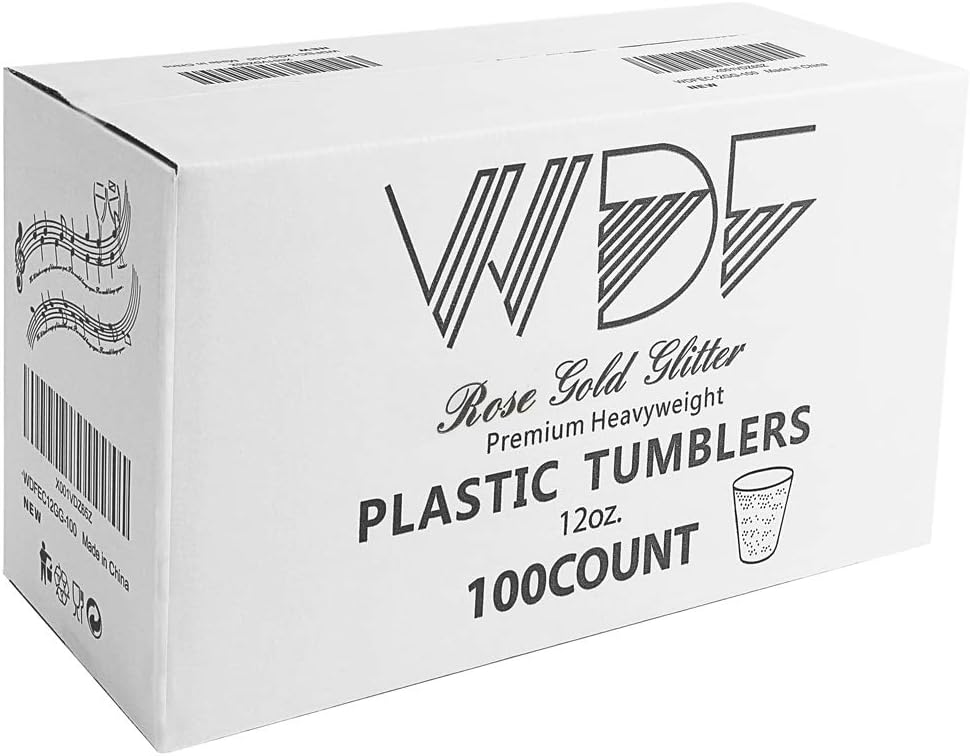 WDF 100pcs 12OZ Rose Gold Cups,Disposable Rose Gold Premium Wedding Glitter Plastic Cups Perfect for Mother's Day/Party