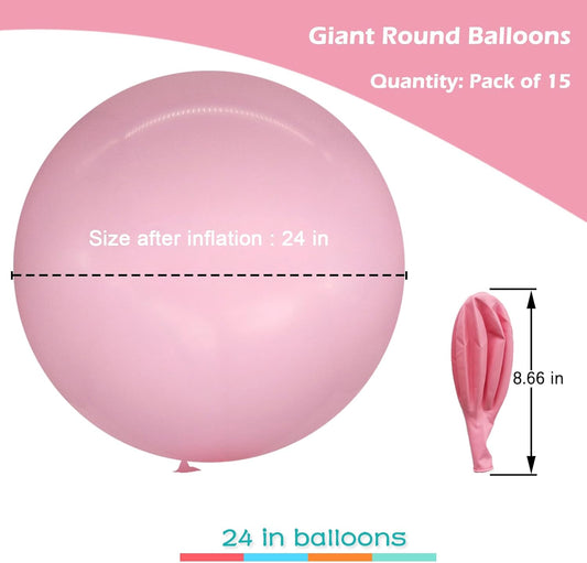 IN-JOOYAA 15Pcs 24 Inch Balloons Macaron Pink Giant Round Balloons Large Balloon For Wedding Baby Shower Birthday Party Decorations