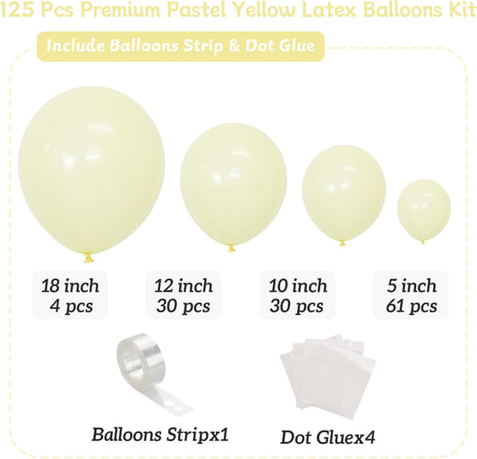 125 PCS Pastel Yellow Latex Balloons, Different Sizes 18 inch 12 inch 10 inch 5 inch Balloon, Great for Spring Birthday Parties, Baby Showers, Easter Celebrations and Balloon Garland Arches