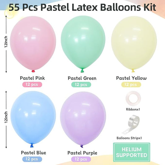 Pastel Balloons 60 Pcs 12 Inch Pastel Rainbow Multicolor Macaron Balloons for Girls Boys Birthday Party Baby Shower Gender Reveal Easter Decorations