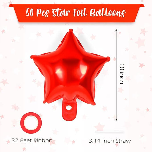 50 Pcs Star Balloons,10 Inch Red Star Foil Balloons,Stars Shaped Balloon Mylar Helium Balloon for Birthday Party Anniversary Wedding Baby Shower Decorations (10inch-red)