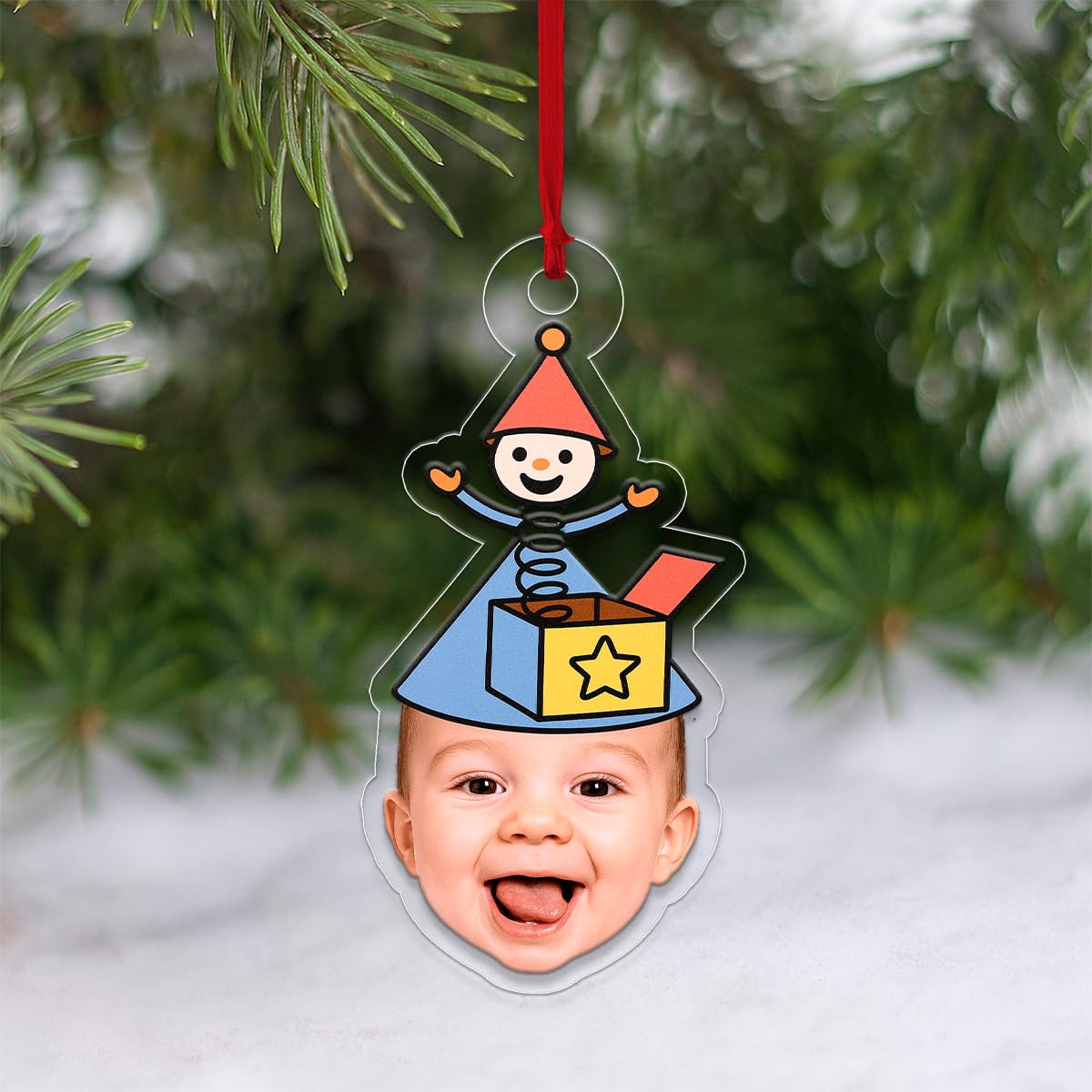 Custom Photo Baby with Funny Hat Ornament, Personalized Baby Christmas Ornament, Cute Holiday Decoration, Family Keepsake Gift Acrylic Ornament – Personalized Christmas Tree