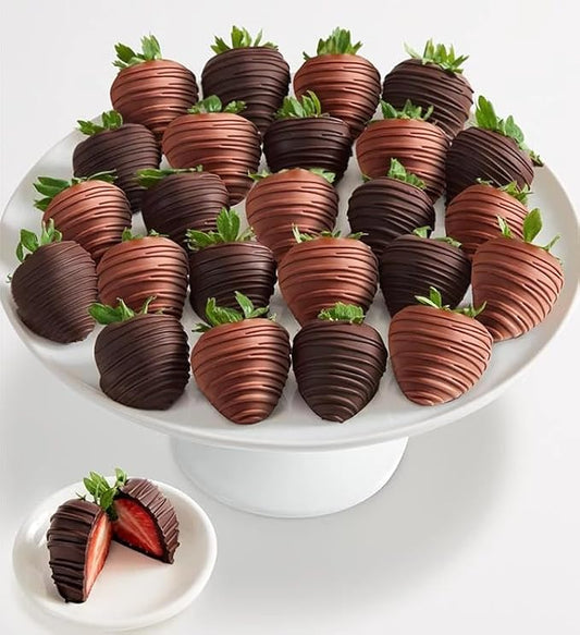 Shari’s Berries Artisan Belgian Mixed Milk & Dark Chocolate Strawberries | Gourmet Gift Delivery (Full Dozen, 12 Berries)