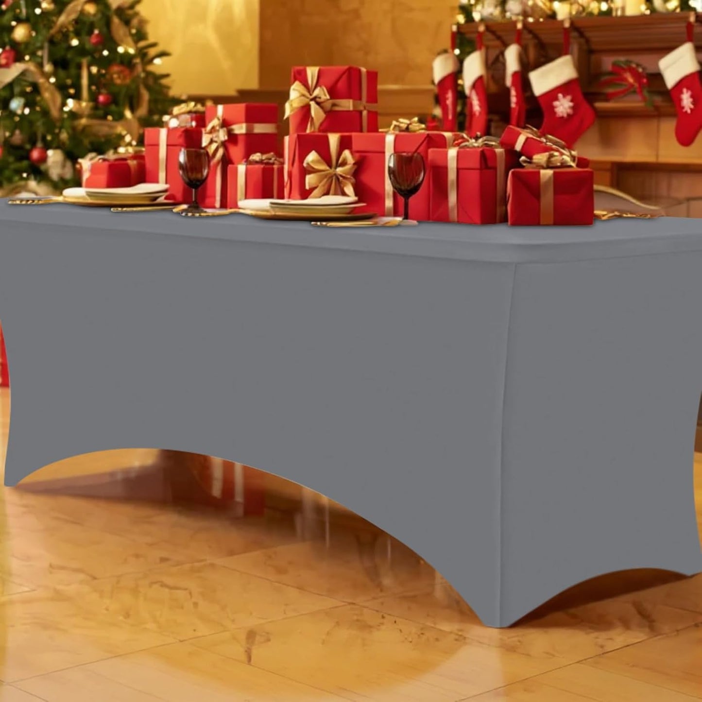 Smiry 2 Pack Spandex Table Cloth 5FT, Elastic Fitted Stretch Tablecloths, Washable and Wrinkle Free Rectangular Patio Table Cover for Outdoor, Wedding, Banquet & Parties (Grey, 60Lx30Wx30H Inch)