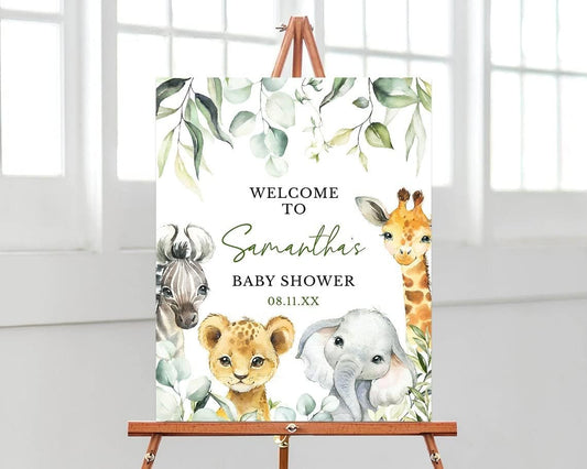 Personalized A Little Wild One Baby Shower Welcome Sign, Woodland Jungle Baby Shower Poster, Greenery Woodland Animals Baby Shower Decoration