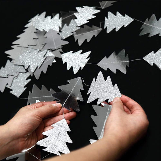 Cheerland Silver Tree Garland for Woodland Theme Party Decoration Xmas Christmas Hanging Streamer Backdrop Ceiling Tree Garland Decor for Baby Shower Christmas Camping Birthday Party Decorations