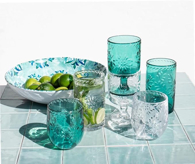 Talavera Premium Acrylic Drinkware Indoor/Outdoor Goblet, Clear, 13oz, Set of 6