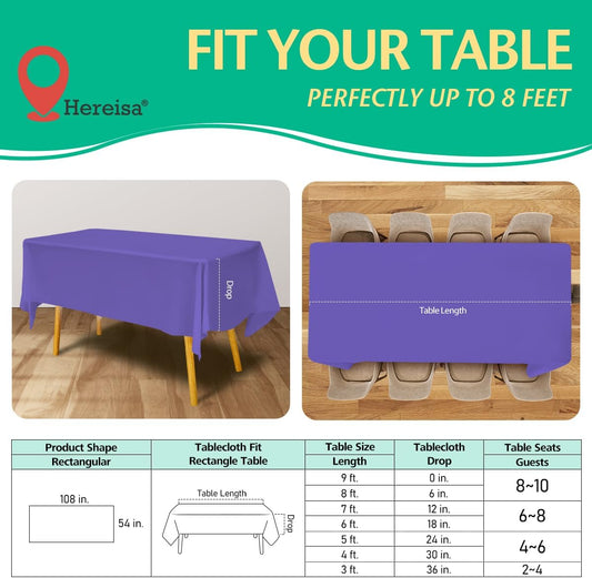 Disposable Purple Plastic Tablecloth 54x108 Inch, 10-Count Waterproof Rectangle Table Cover for Events, Catering