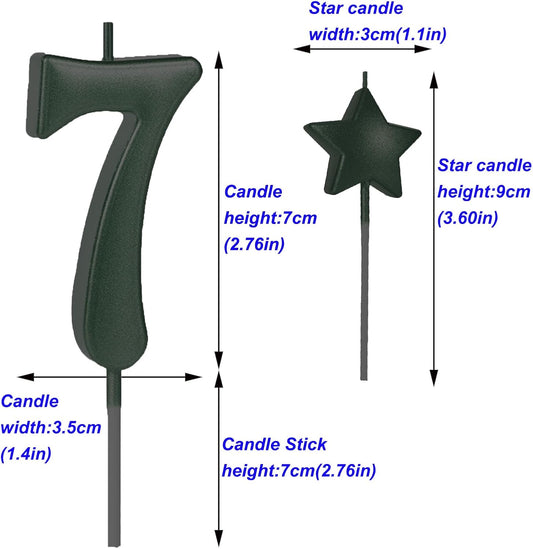 2.75in Tall Black Number 7 Birthday Candles - Glitter Black Happy Birthday Cake Toppers and Cupcake Decoration for Adults and Kids' Parties