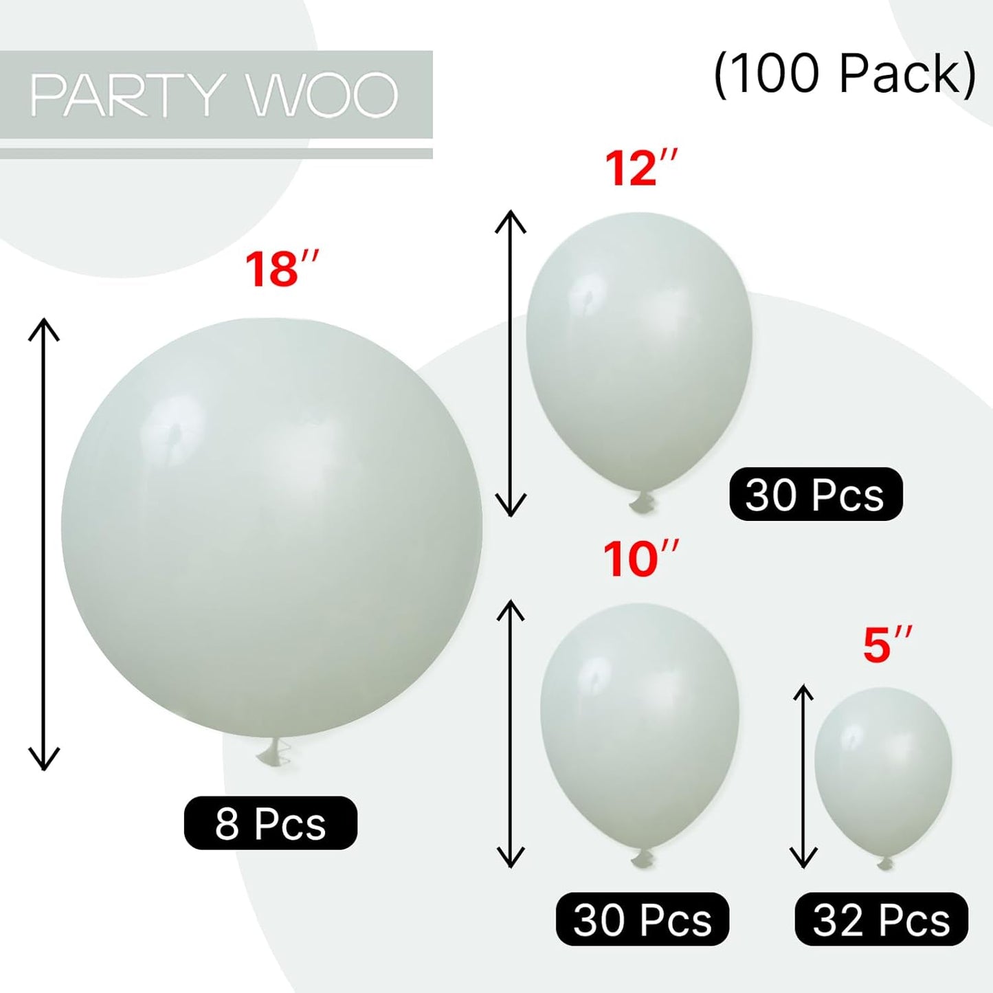 PartyWoo Dusty Green Balloons 100 pcs Different Sizes of 18 12 10 5 Inch Matte Sage Olive Boho Green Eucalyptus Balloon Arch Kit Garland for Wedding Baby Shower Birthday Party Decorations Green-F35