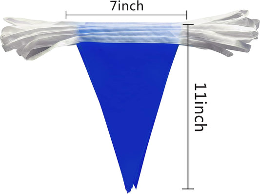 Consummate 100 Feet Blue Blank Pennant Banners Flags String Hanging DIY Triangle Bunting Flags for Grand Opening,Kids Birthday,Party Decorations,60 PCS