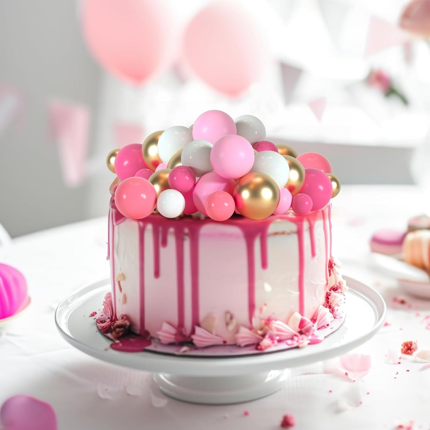 75 Pieces Cake Balls Topper Decorations Foam Cupcake Topper Mini Balloon Balls Cake Picks for Deco Birthday Party Wedding(Pink White Gold Series)