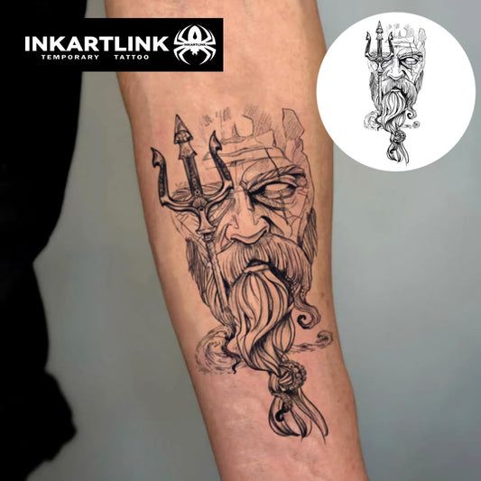 INKARTLINK Tattoo Tech, 2 Sheets Large Semi Permanent Tattoo, Temporary Tattoos, Last 1-2 Weeks, Waterproof, Realistic Look, No Adhesive, No Reflection (Mythology Design)
