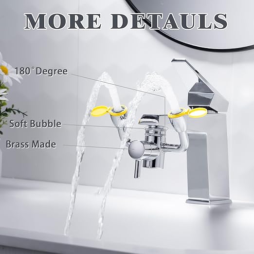 TIDYENDURE Eye Wash Station Yellow, Faucet Mounted Eyewash Station with Cover, Emergency Eye Wash Station Sink Attachment, Eye Wash Kit, Eye Wash Unit for Lab, Factory, Industry Site, Workshop, Office