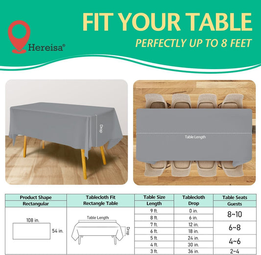 Disposable Silver Plastic Tablecloth 54x108 Inch, 10-Count Waterproof Rectangle Table Cover for Events, Catering