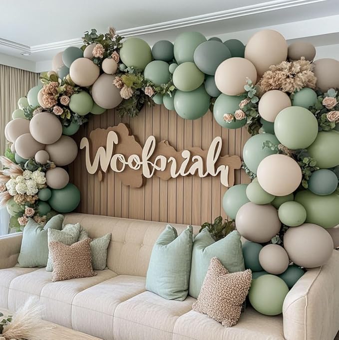 Dusty Green White Sand Balloon Garland - Double Stuffed Light Sage Green White Cream Balloon Arch Kit Latex Olive Beige Balloons for Baby Shower Birthday Woodland Wedding Wild One Party Decor