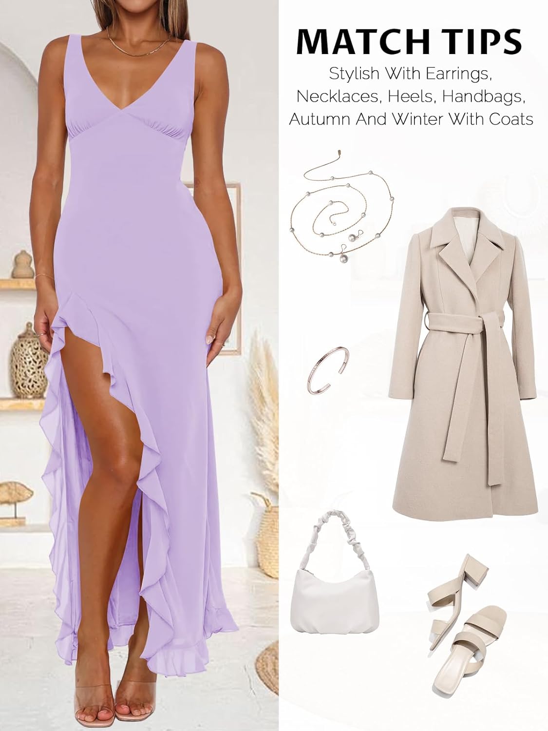 Women Sexy V Neck Sleeveless Mesh Ruffle Hem Bodycon Maxi Casual Backless High Slit Cocktail Party Dress