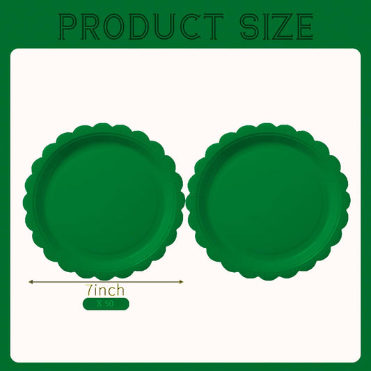 BEFORYOU 50PCS Scalloped Disposable Paper Plates Dessert Cake Party Plates for Baby Shower, Wedding,Bridal Shower Birthday Party Supplies (Green, 7IN)