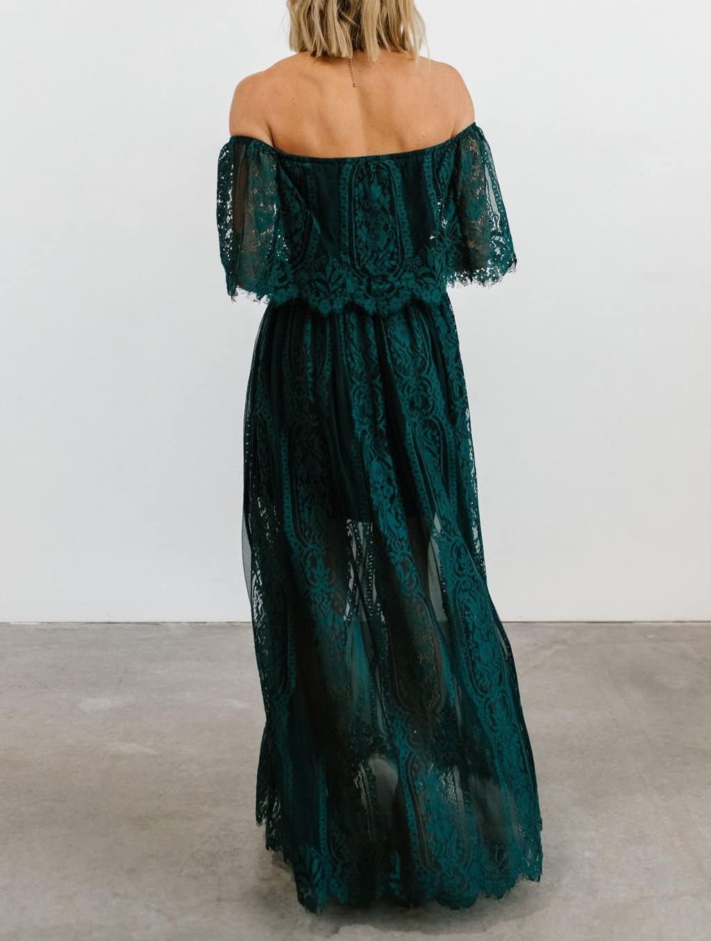 HOYISHION Women's Off The Shoulder Floral Lace Maxi Dress White Bridesmaid Wedding Party Maternity Photoshoot Long Dresses