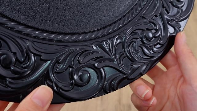 Uiifan 50 Pcs Antique Charger Plates Bulk 13'' Plastic Plate Chargers Decorative Embossed Rim Round Plates for Wedding Party Event Dinner Kitchen Table Setting Decoration (Black)