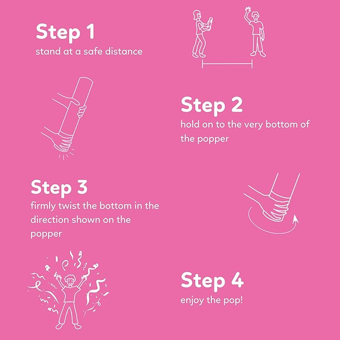 Pink Streamer Cannon Poppers | 2 Pack | Biodegradable Pink Streamers | TUR Party Supplies | Up to 25ft | Giant (12”) | Party Poppers for Graduation, Birthdays, and Bachelorette & Princess Parties