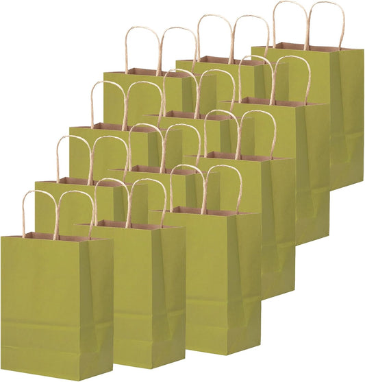 qiqee 100PCS Gift Bag with Handles Bulk Forest Green Paper Bags Multiple Uses (11"x5"x8" Medium Size)