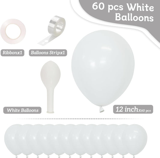 White Balloons, 60 PCS White Balloons 12 inch Latex Balloon for Birthday Party Decoration, Wedding, Baby Shower, Anniversary, Bridal Shower, Holiday Decoration and Balloon Garland