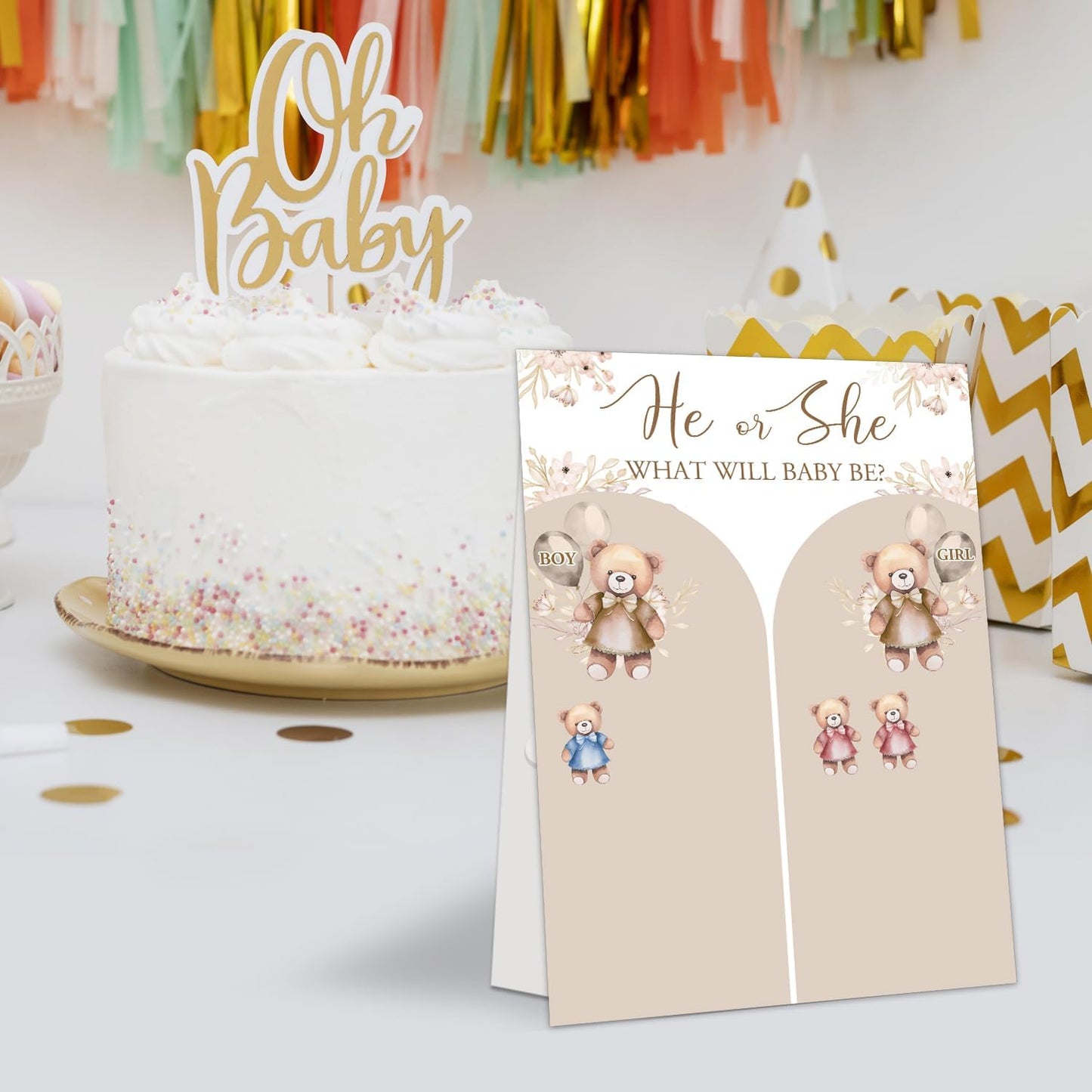 Gender Reveal Party Games, Bear Theme Baby Gender Reveal Voting Board Sign, 48 Boys Girls Bear Voting Stickers, He or She, Baby Gender Reveal Party Decorations Games for Boy or Girl Shower