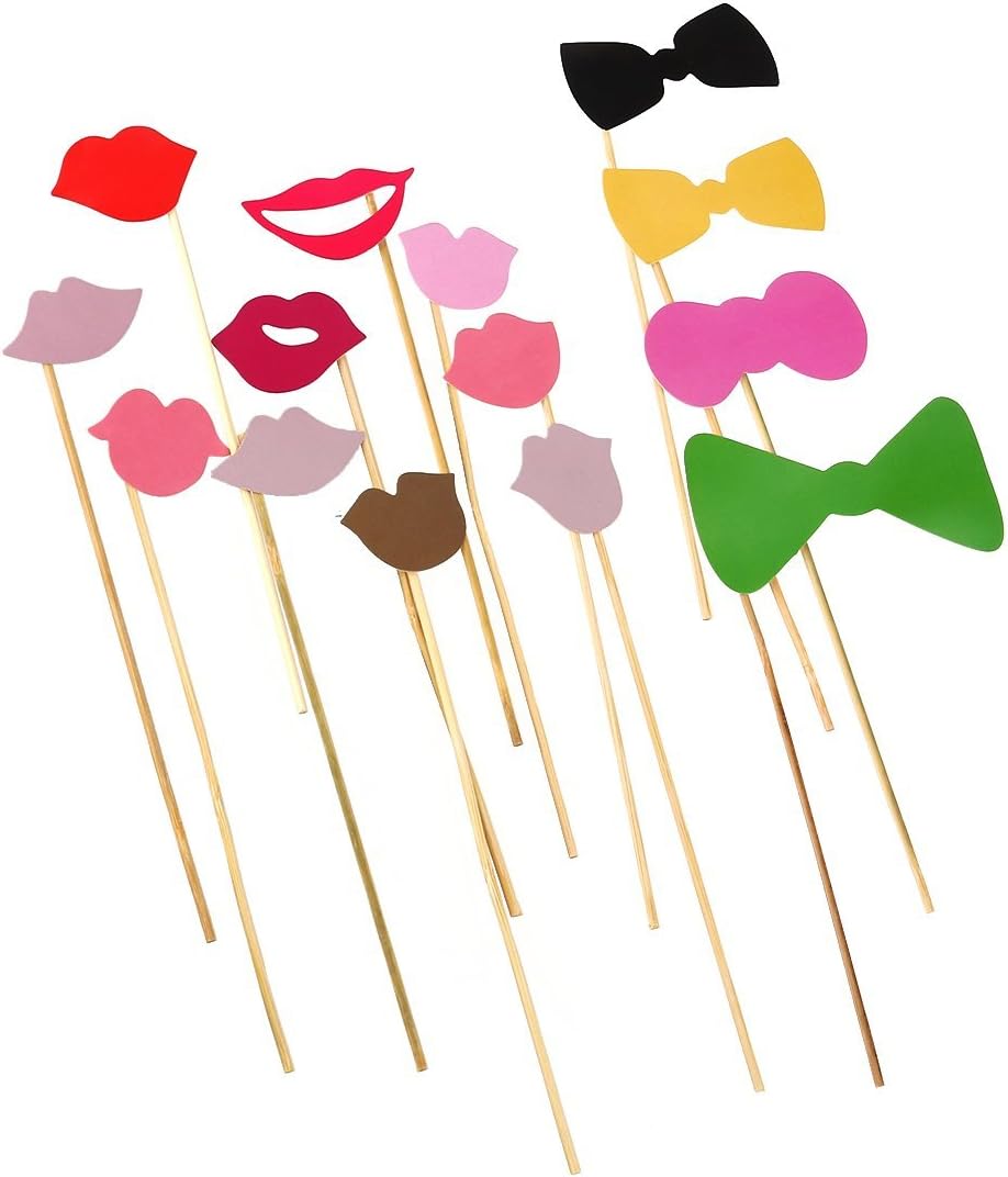 Tinksky Photo Booth Props 60 piece DIY Kit for Wedding Party Reunions Birthdays Photobooth Dress-up Accessories & Party Favors, Costumes with Mustache on a stick, Hats, Glasses, Mouth, Bowler, Bowties