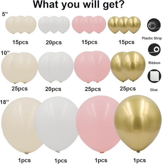 Pink and White Gold Balloons Arch Kit-164pcs Sand White Gold Pink Balloons Garland Kit for Mothers Day, Birthday, Christening, Baby Shower, Bridal Shower, Engagement Party Decorations