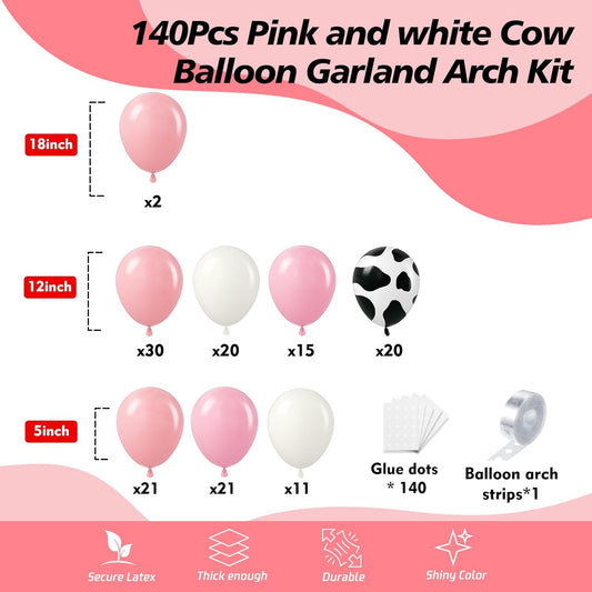 Pink Cow Balloons Arch Kit - Pastel Pink Cow Latex Balloon Different size Balloon Garland Kit for Cowgirl Baby Shower Birthday Farm Western Cow Print Animal Theme Party Decorations Supplies
