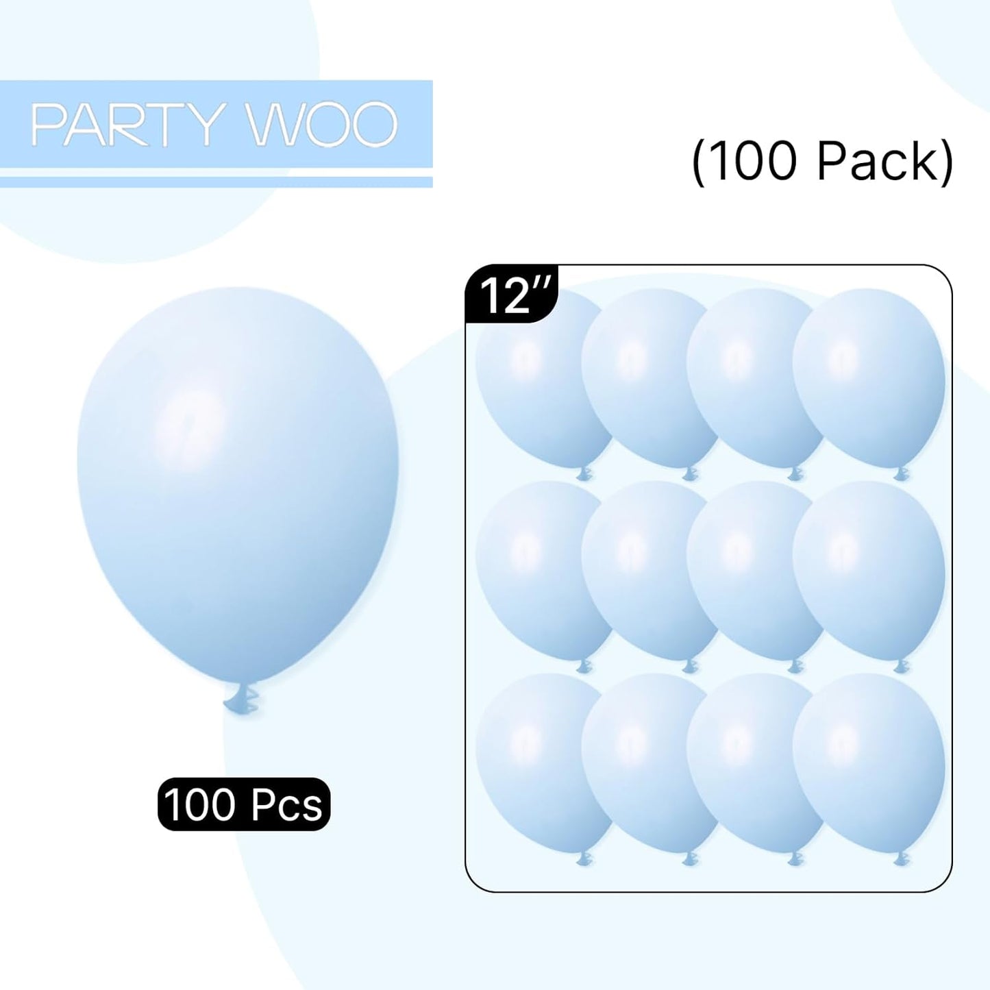 PartyWoo Baby Blue Balloons 100 pcs 12 Inch Blue Balloons Light for Pastel Blue Birthday Graduation Boys Baby Shower Gender Reveal Children's Day Weddings Party Decorations Blue-Q13