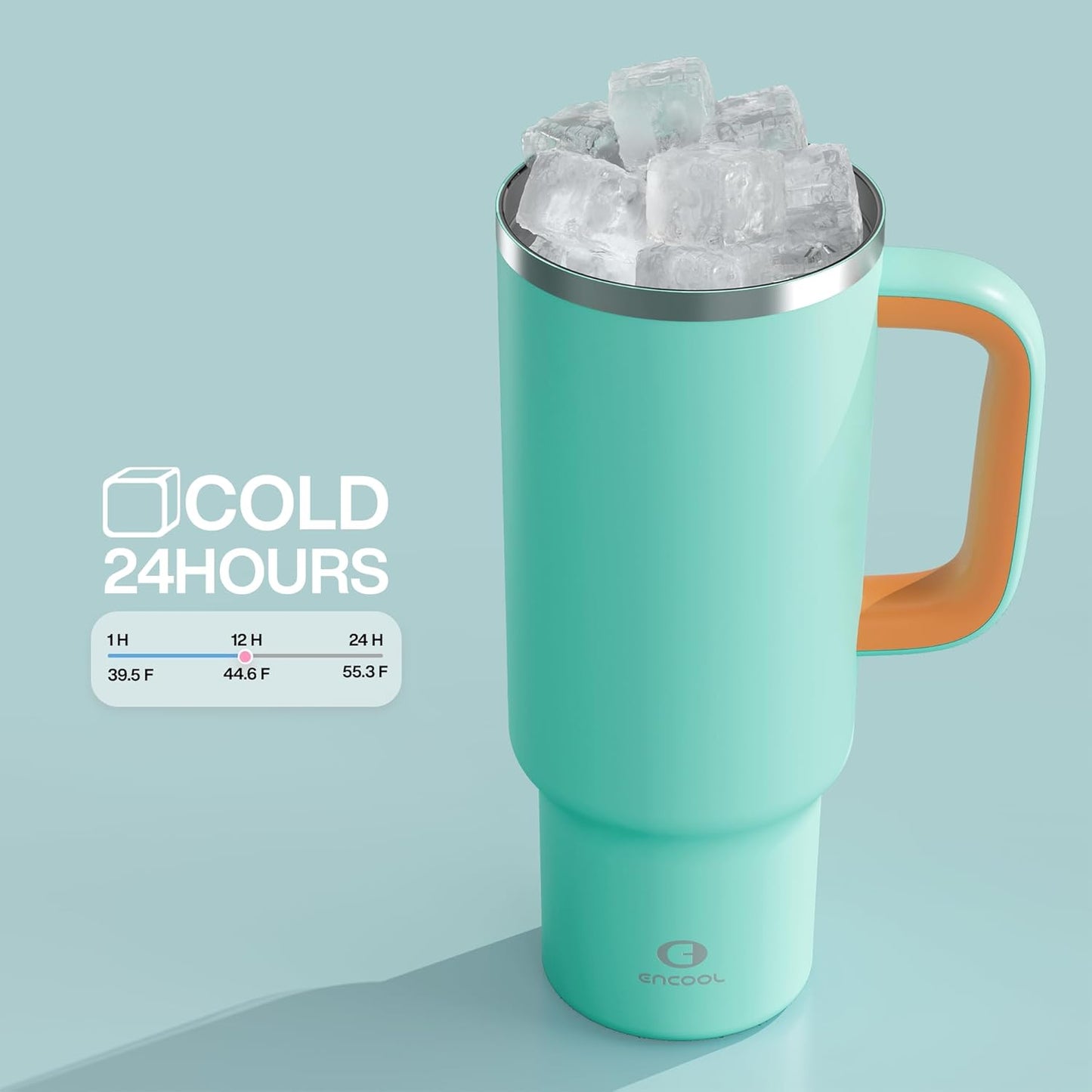 40 oz Tumbler with Handle and Straw: Stainless Steel Insulated Tumbler Keeps Cold for 24 Hours, Leakproof Travel Cup Fits in Cup Holder and BPA-Free,Soft Cyan