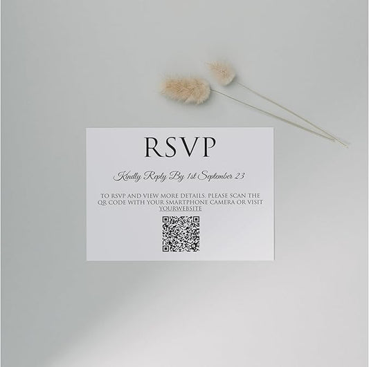 TrendPrintStore RSVP Card With QR Code, Very useful (Detail, Thank You, Reception) (4” x 5.3” or 10 cm x 13,5 cm) With Black And White Card Options
