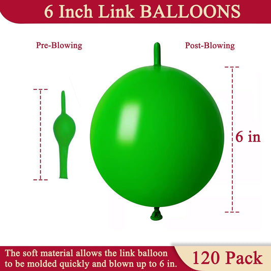Green Link Balloons 6 Inch 120 Pcs Latex Quick Linking Balloon for Birthday Wedding Party Festival Decorations