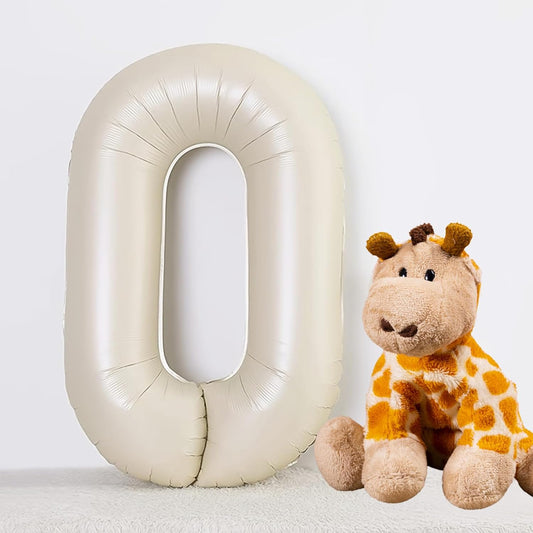 Smlpuame 40 Inch Cream Number Balloons 0-9, Giant Self-Sealing Beige Foil Number 0 White Sand Digit Helium Balloon for Boys Girls Women Men Party Anniversary Supplies Decorations