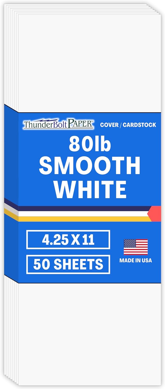 Bright White 4.25x11 50 Sheets Cardstock 80 lb Cover 216 gsm Smooth Finish Half Letter Long Cut Rack Cards Restaurant Menus