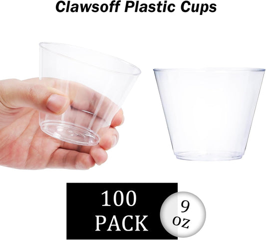 9 oz Clear Plastic Cups, 100 Pack Disposable Fancy Cup for Wedding, Cocktail Cups 9 Ounce, Bulk Clear Plastic Tumblers for Iced Coffee, Cold Beverage